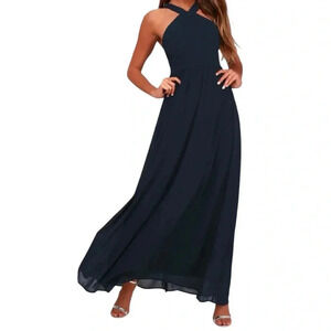 Lulus Air of Romance Navy Blue Maxi Dress (size Small)